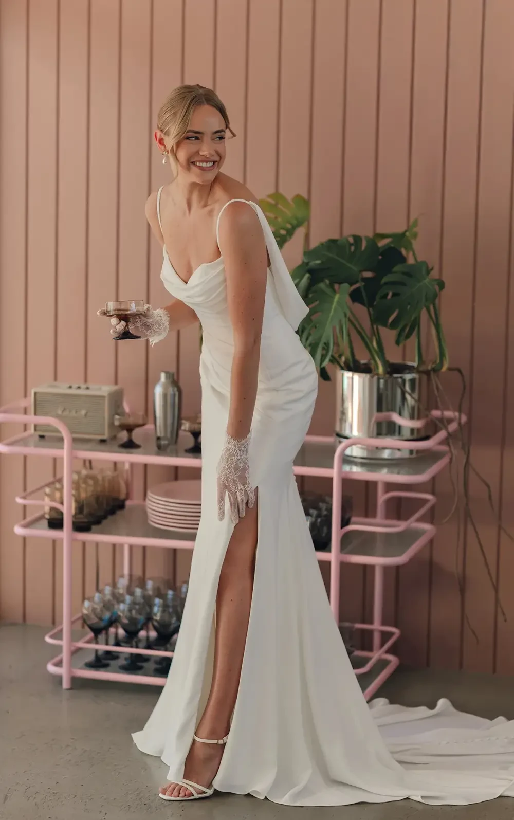 Stella York Style 8224 - Sheath wedding dress with crepe fabric and detachable cowl