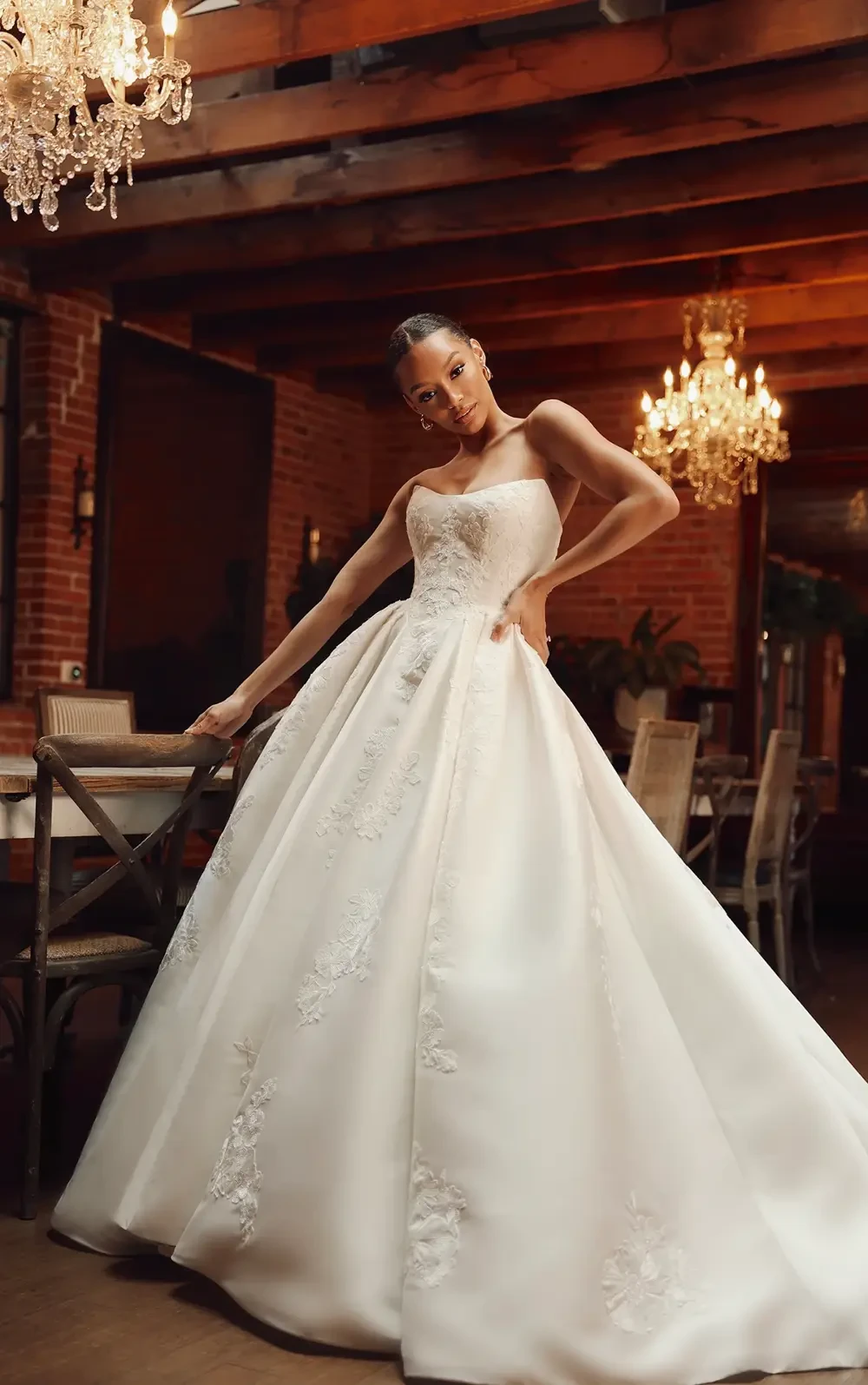 Essense of Australia D4265 Strapless Mikado Ballgown Wedding Dress with Cat-Eye Neckline and Pleated Skirt - Ballgown wedding dress with luxurious Mikado