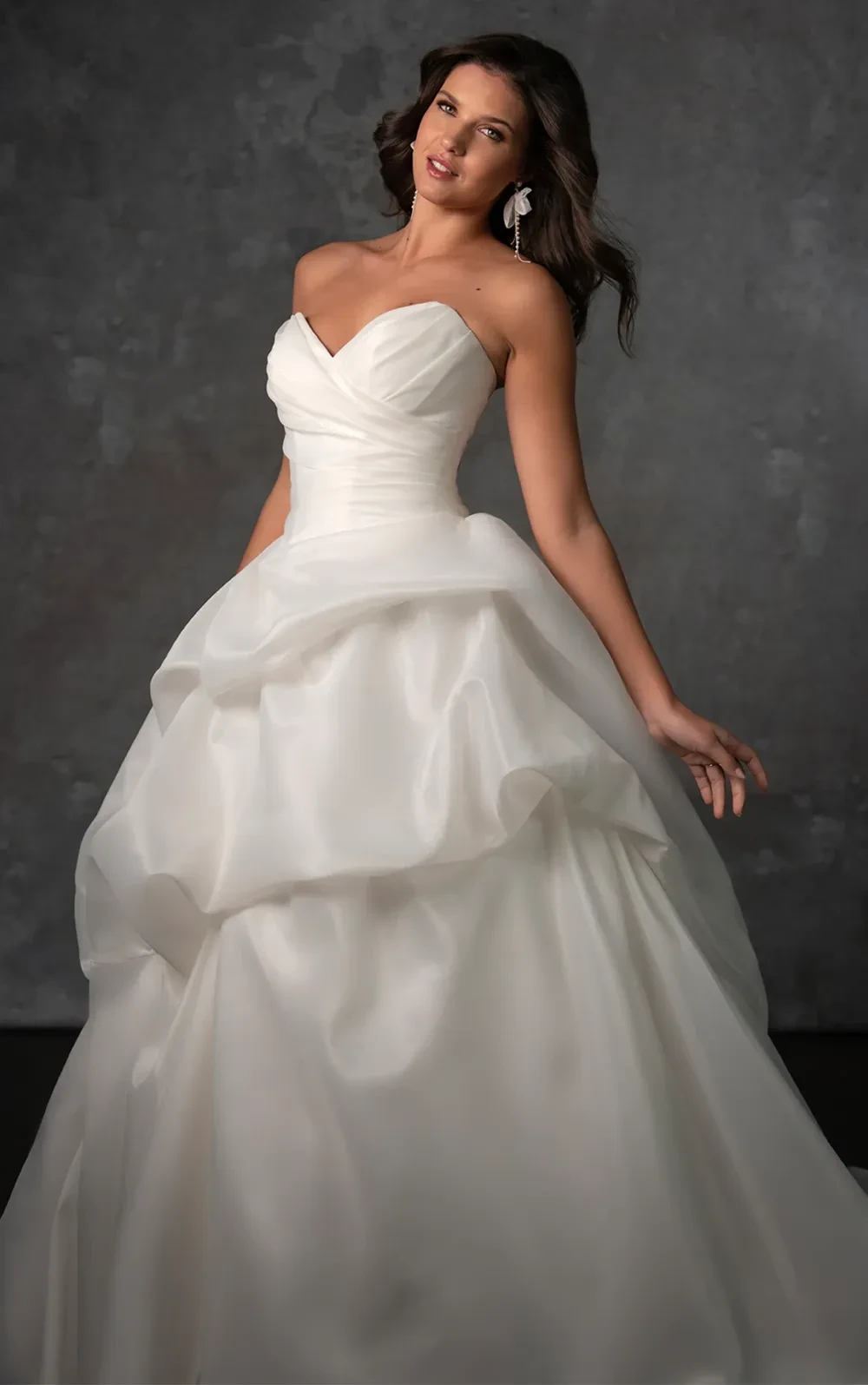Essense of Australia D4296 Organza Ballgown Wedding Dress with Sweetheart Neckline and Voluminous Pickup Skirt - Ballgown wedding dress with draped organza
